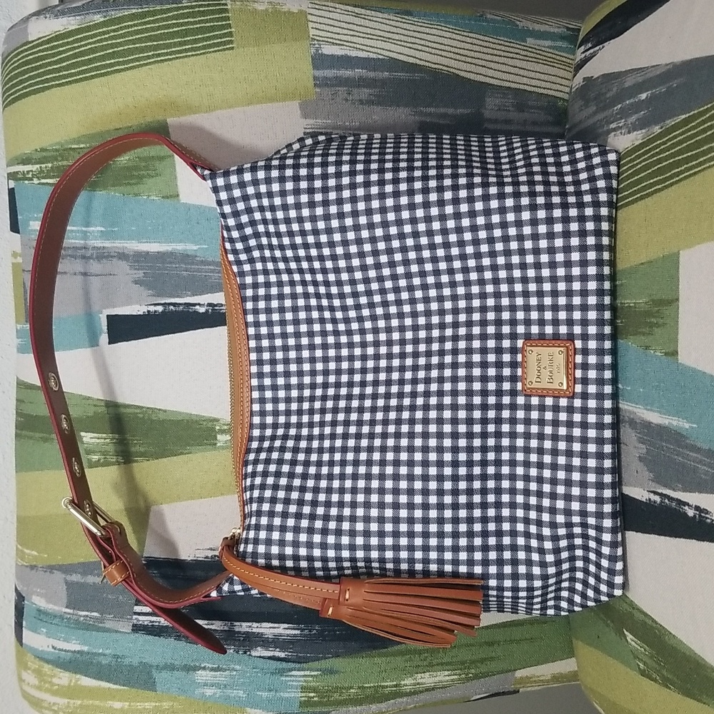 Dooney And Bourke Coated Cotton Gingham Hobo Shoulder Bag In Navy EUC